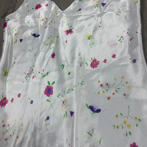 Kim Rogers White Satin Slip Dress with Pastel Floral Print Size L - Picture 2 of 7